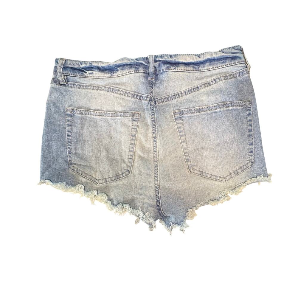 Refuge Lace Up Tie Front Cut Off Distressed Blue Jean Short Shorts sz 8 - Picture 6 of 13